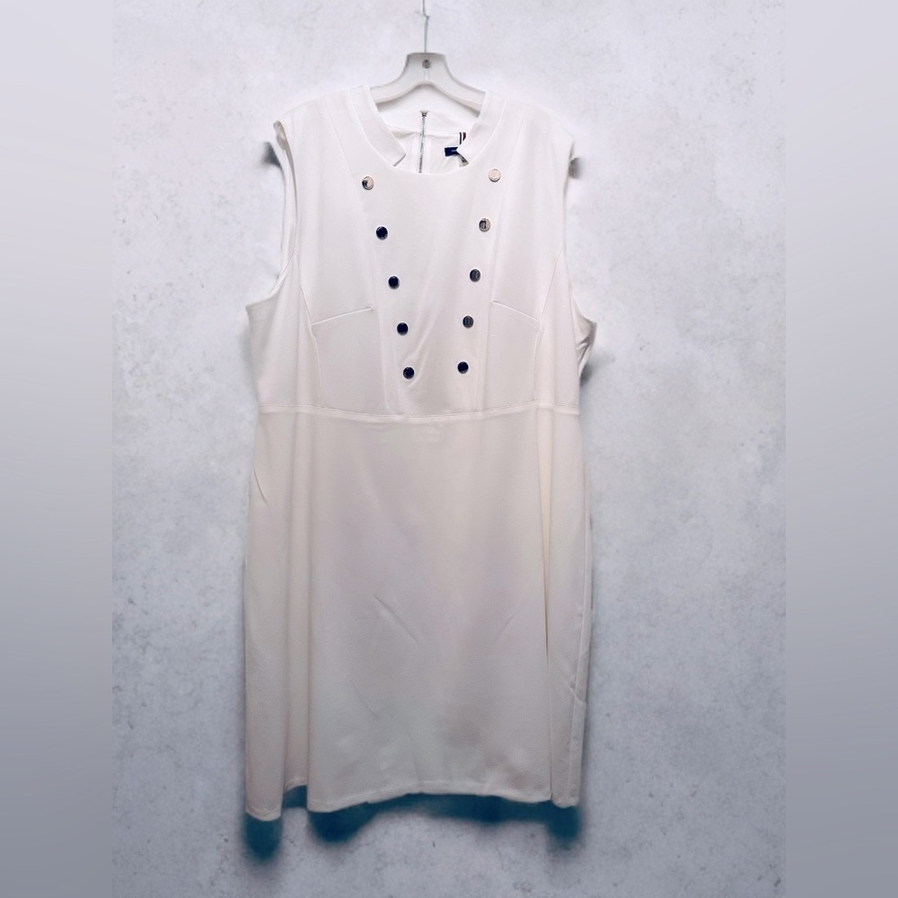 NWT Tommy Hilfiger Women’s Plus Size Mock Collar Sleeveless Dress White Size 24W